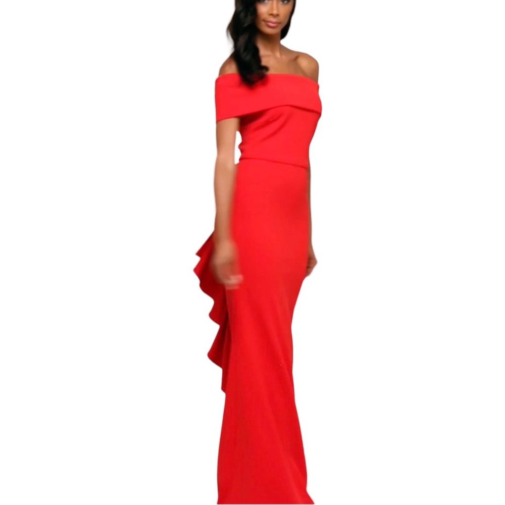 Betsy & Adam Off The Shoulder Ruffle Back Dress Red Size 8